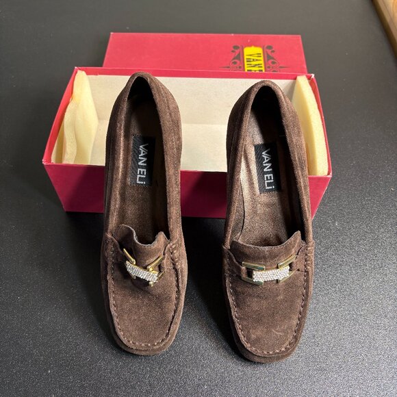 Women's Brown Leather Van Eli Loafer Shoe sz. 7 w Box - Picture 1 of 5